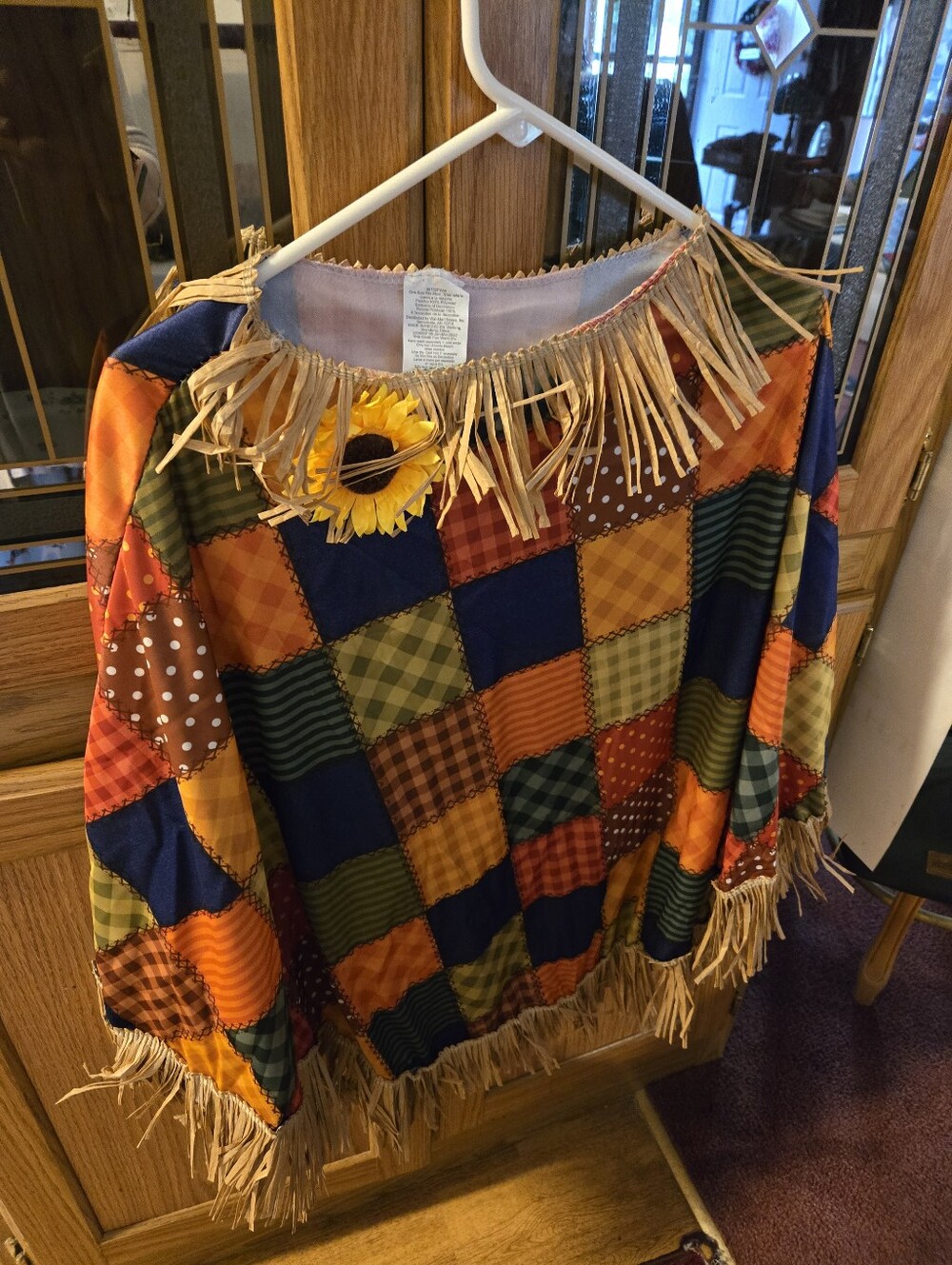 Adults  Or Kid Patchwork Fringe Top with Sunflower Accent - Multicolor Costume